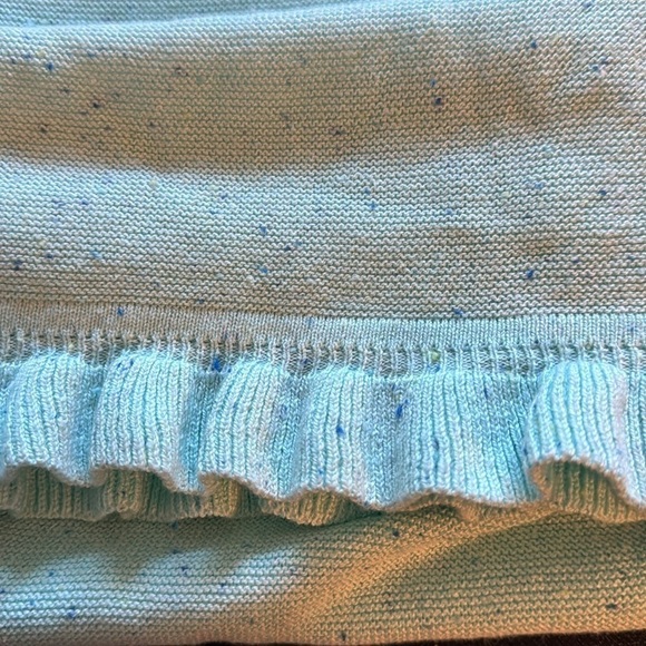Talbots light aqua speckled ruffle hem 3/4 sleeves spring cotton blend sweater L - Picture 7 of 8